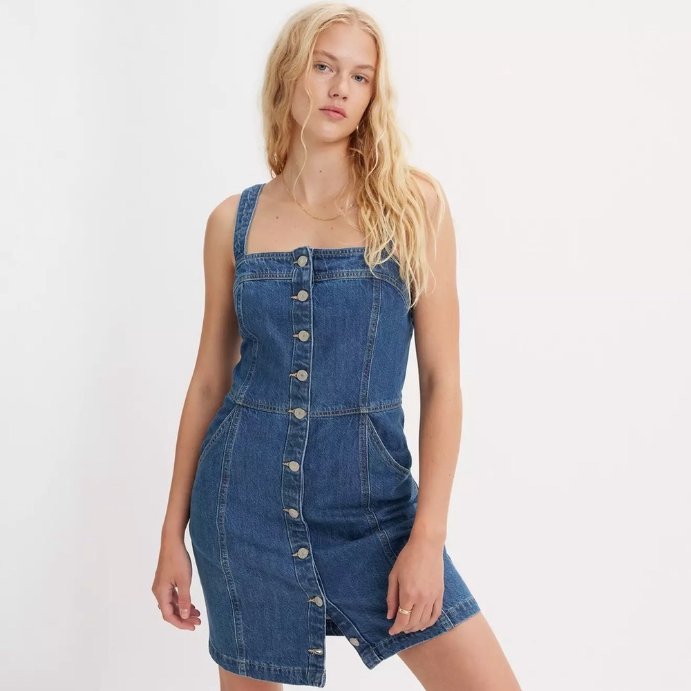Iconic Levi's Denim Drea Dress XS in Paper Map Blue (Medium Wash)